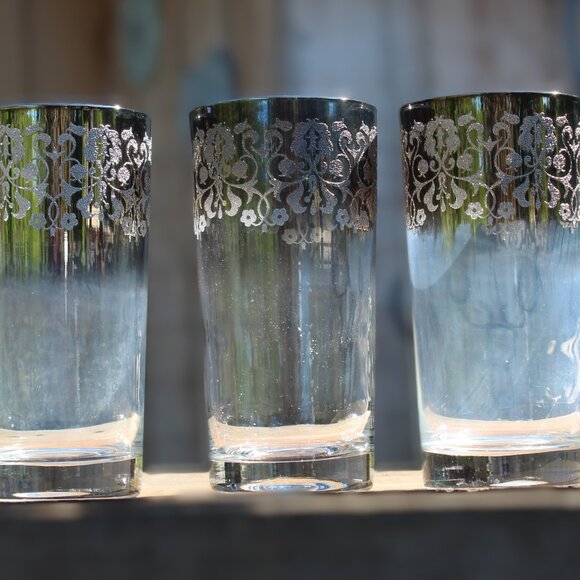 VTG Silver Fade Lusterware HighBall/Iced Tea Tumblers 5.5" 12oz MCM Set of 3 - Picture 5 of 5
